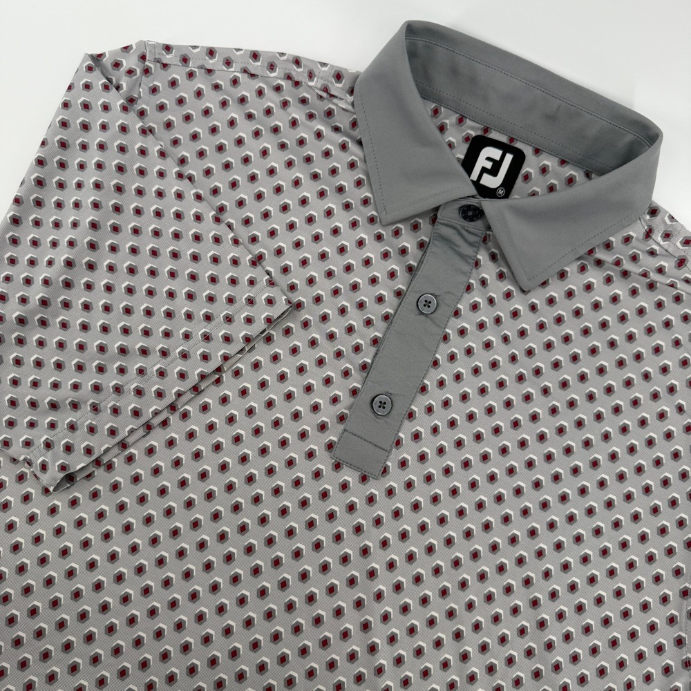 FootJoy Polo Shirt Mens Medium Gray Geometric Print Stretch Performance Golf